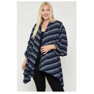 Kimono style striped cardigan Plus Size 1XL NAVY